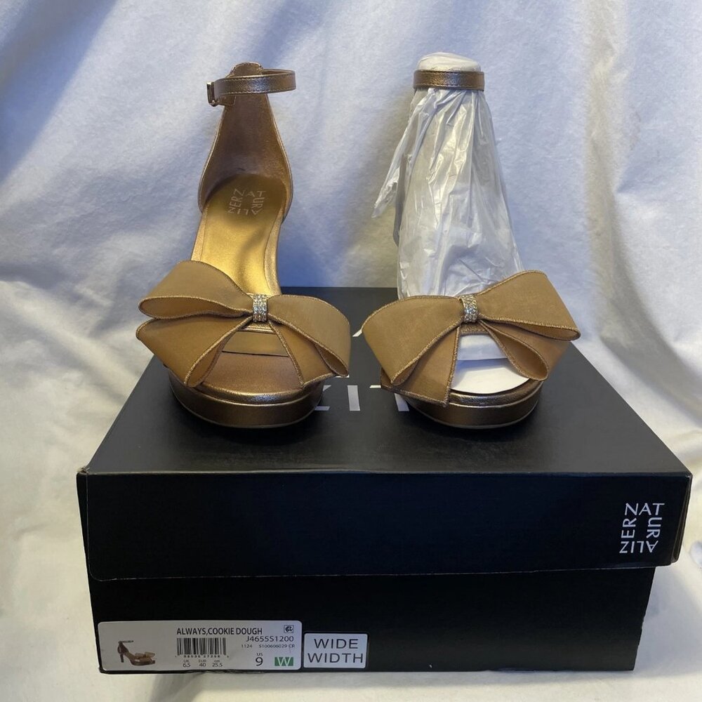 Naturalizer Always Dress Sandals Cookie Dough Women's Size 9 W New Brown Bow - Picture 2 of 12